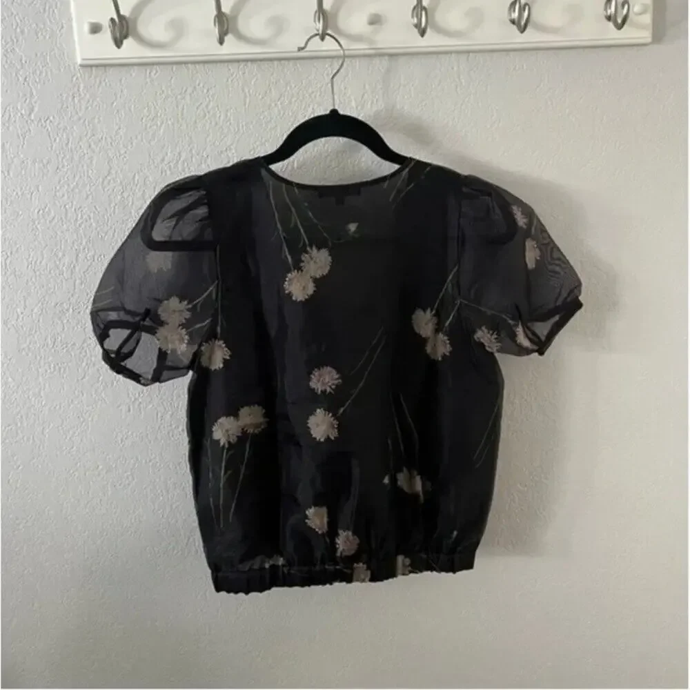 Madewell Silk Organza Puff-Sleeve Wrap Top in Aster Portrait